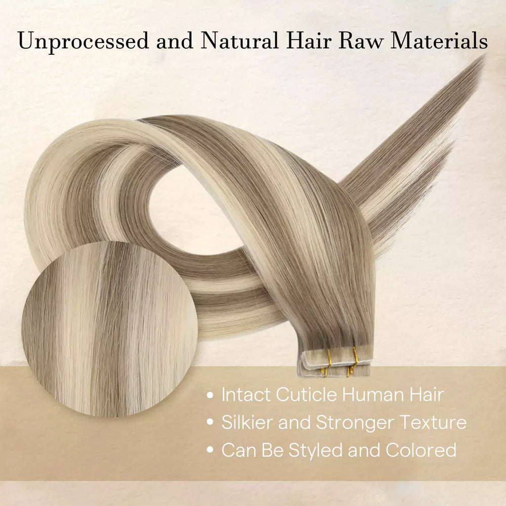 Luxury Tape-ins Invisible Injection Tape in Hair Extensions Virgin Human Hair Balayage #8/8/613